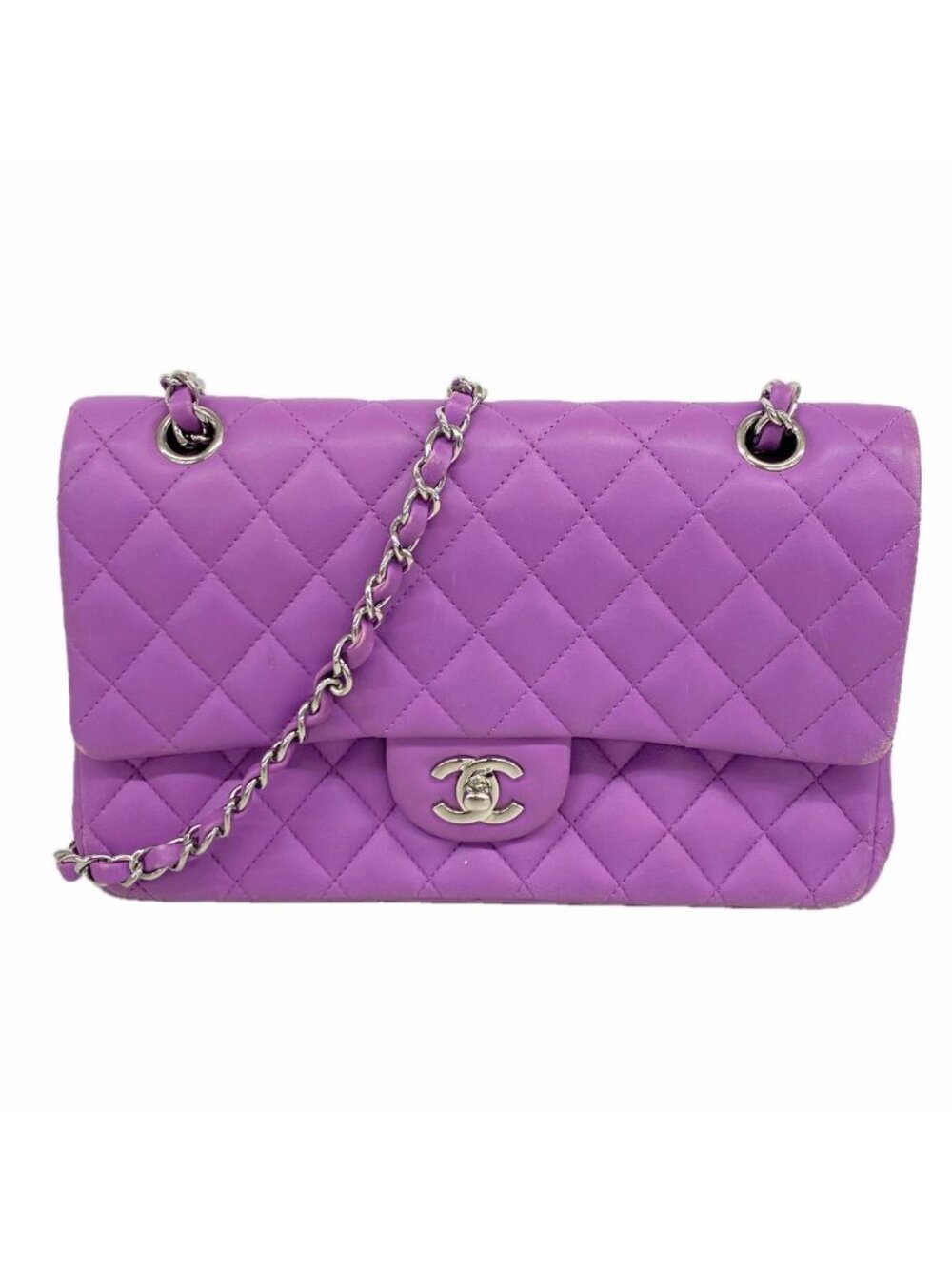 Chanel Shoulder Bag Quilted Lambskin Purple Silver